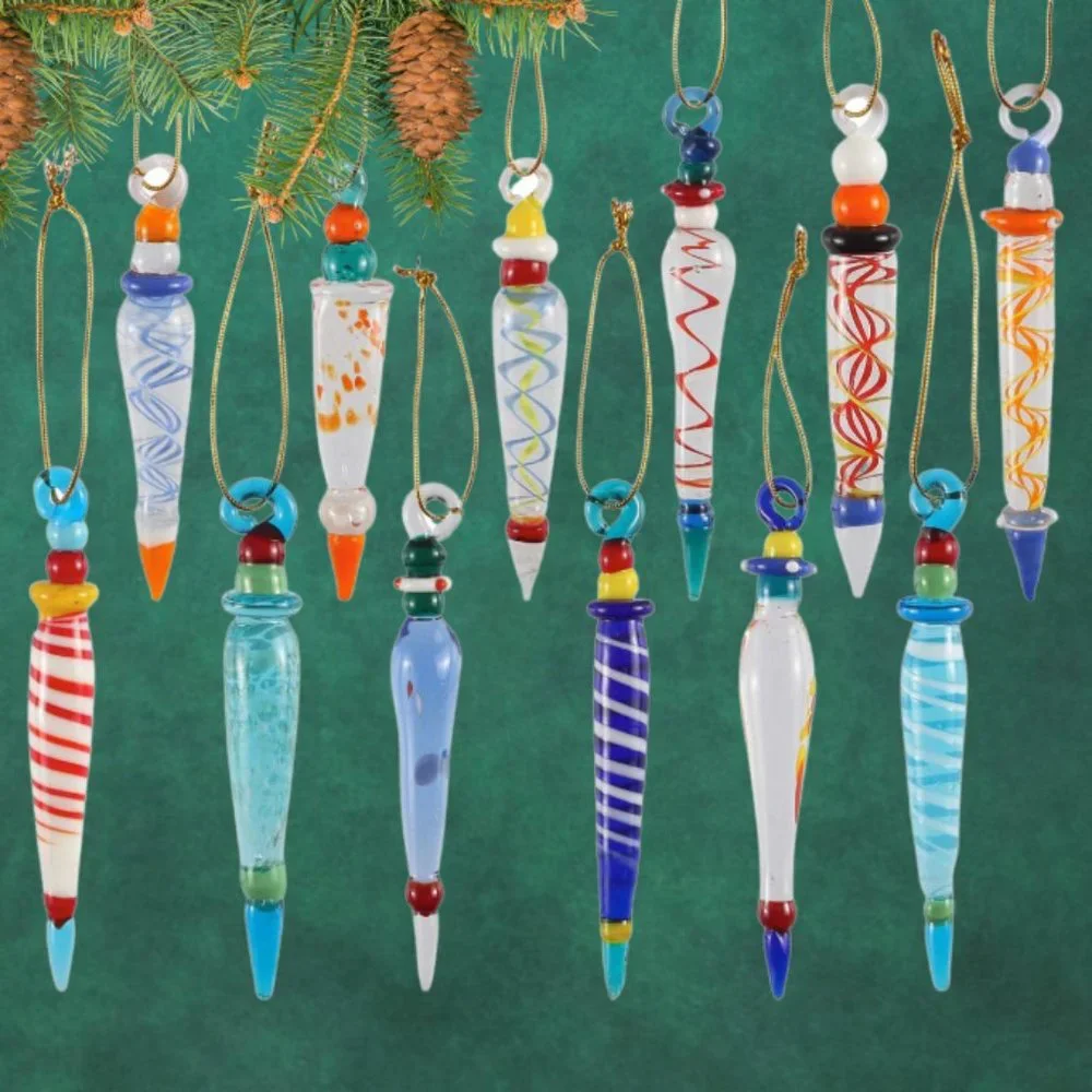Set of 12 Anthropologie Glass Icicle Ornaments